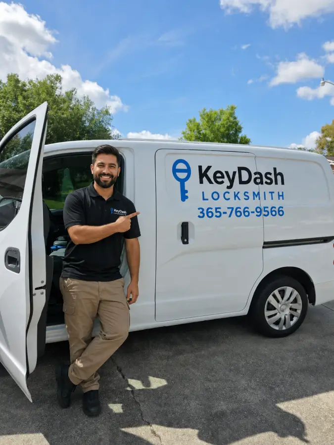 KeyDash locksmith beside branded service van